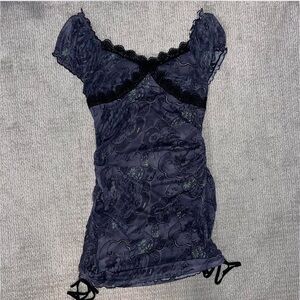 Fairycore floral drawstring ruched adjustable dress.